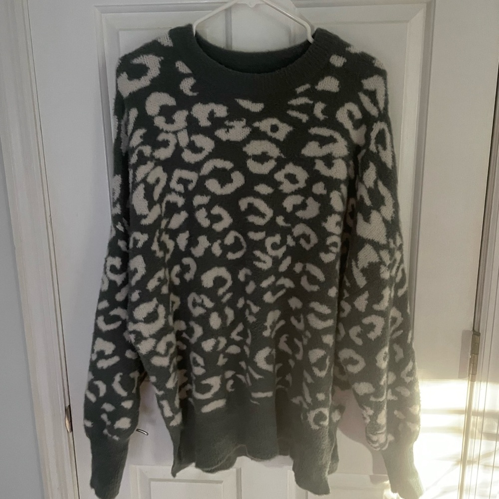 Aerie Green and White Leopard Print Sweater